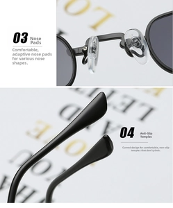 Detail of adaptive silicone nose pads and anti-slip temples on square sunglasses