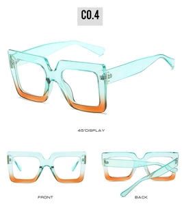 Detailed front and side views of square gradient blue and orange blue light blocking glasses