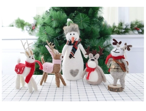 Set of five handmade Christmas wool felt reindeer and snowman figures for decor