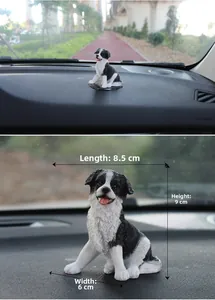 Macro detail of Border Collie car ornament with hair texture and size 8.5x6x9cm