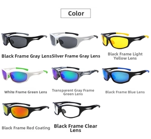 Collection of eight aerodynamic sports sunglasses with various colored protective lenses