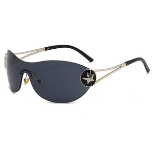 Lunettes De Soleil Shield Sans Monture Métal Décor Étoile Y2K Enveloppantes UV400 Mode Tendance Pour Femmes
