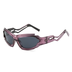 Lunettes de soleil punk futuristes Y2K avec monture violette et branches déstructurées