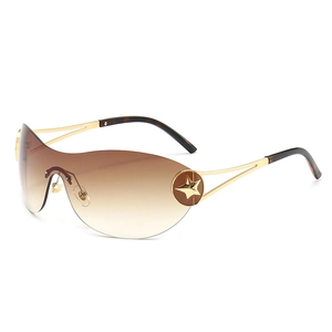 Lunettes de soleil Y2K sans monture avec verres dégradés marron et branches dorées