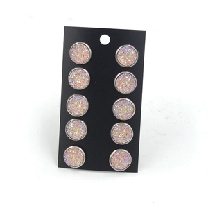 Lot de 10 paires de boucles d'oreilles rondes de 12 mm avec paillettes roses et bord argent