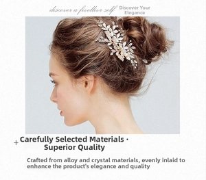 Close-up of bridal leaf hair clip with crystals on elegant model side profile