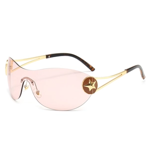 Lunettes de soleil Y2K sans monture, verres roses et étoile dorée sur la branche