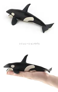 Macro shot of realistic killer whale toy model featuring detailed texture and dorsal fin