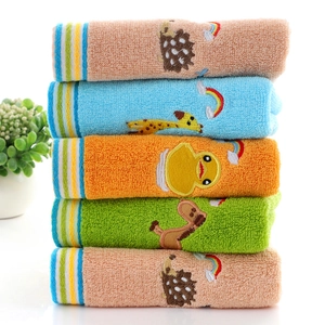 Soft cotton kids towels with cartoon embroidery of ducks and giraffes in multi colors