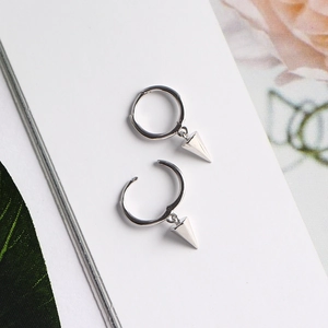 S925 sterling silver geometric huggie hoop earrings with conical drop charms