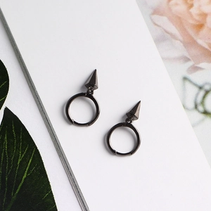 Minimalist S925 silver black hoop earrings with geometric triangular cone pendants