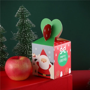 Christmas gift box for Eve apples or candies with festive red and green holiday scene