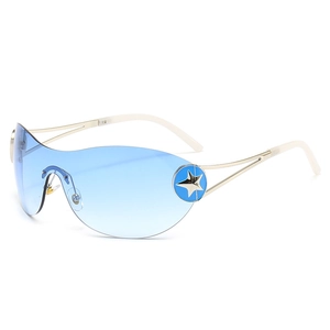 Lunettes de soleil Y2K sans monture avec verres dégradés bleus et branches dorées