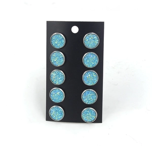 Lot de 5 paires de boucles d'oreilles druzy bleues 12 mm avec placage argenté
