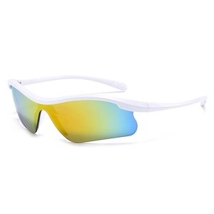 Streamlined white sports sunglasses with colorful one-piece protective cycling lenses