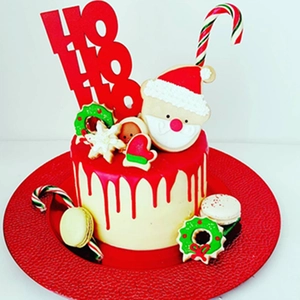 Christmas cake decoration set with red HO HO HO topper and festive cookies