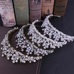 Vintage baroque leaf tiaras with crystal rhinestones in gold and silver finishes