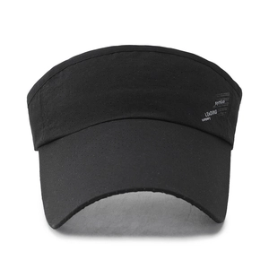 Breathable black sun visor sports cap with side print and mesh texture for running