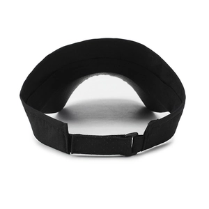 Adjustable black sun visor hat with breathable fabric and velcro strap for sports