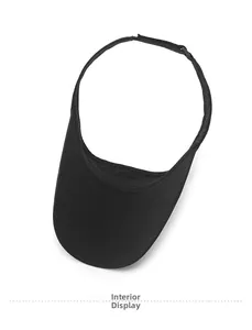 Detailed interior view of black athletic visor featuring breathable mesh and velcro strap