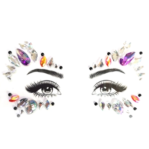 Halloween rave face jewel stickers with purple and iridescent acrylic rhinestones