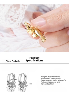 Detailed view of star dangle earrings showing 10mm inner diameter and 20mm height