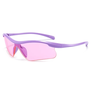 Purple sports sunglasses with pink one-piece lens for cycling and outdoor activities
