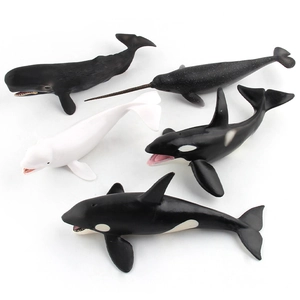 Realistic ocean animal toy set featuring whale shark, narwhal, and killer whale figures