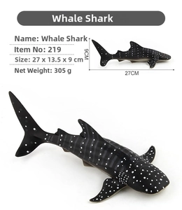 Detailed whale shark model toy with size specifications 27x13.5x9cm and weight 305g