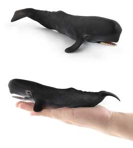 Detailed realistic black sperm whale model with open jaw texture and hand size scale
