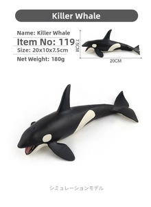 Detailed killer whale animal model showing realistic dorsal fin and size specifications
