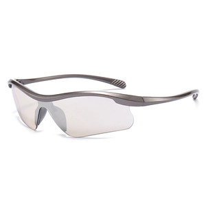 Streamlined grey polarized sports sunglasses for outdoor cycling and running with wrap design
