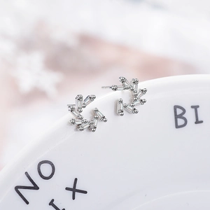 Minimalist silver windmill stud earrings with rectangular zircon crystals for women