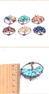 Mini tree of life wire wrapped natural crystal stone pendant measuring 3cm in diameter