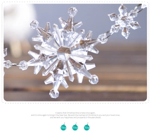 Macro shot of a clear acrylic snowflake ornament with crystalline edges on a wood background
