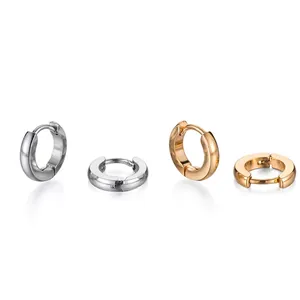 Polished titanium steel hoop earrings in gold and silver finishes for a minimalist look