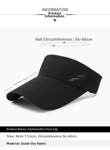 Detail showing 11.5cm long brim and adjustable quick-dry strap on black sun visor hat