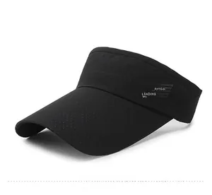 Detail of black breathable mesh top hat with symbol of LEADING company side lettering