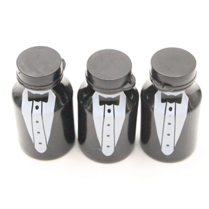 Three groom tuxedo bubble bottles with black bow ties for wedding favor decorations