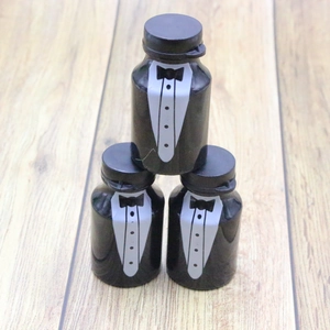 Three tuxedo design bubble bottles for wedding party favors and celebration decor