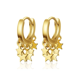 Polished gold star dangle hoop earrings for women featuring four minimalist star charms