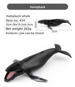 Detailed view of humpback whale toy model with movable jaw, 28x19.5x6.5cm dimensions