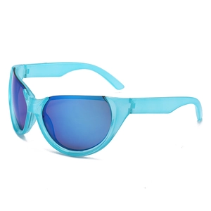Lunettes de soleil Y2K bleues translucides avec verres miroir pour le sport et l'extérieur