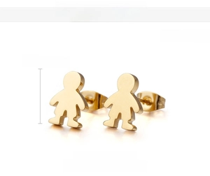 Detailed view of 18K gold plated boy studs with 12x9mm size and 2g weight specs