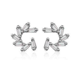Minimalist silver zircon windmill stud earrings with geometric crystal cluster design