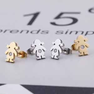 Minimalist girl shaped stud earrings with sparkling zircon in gold and silver finish