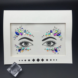 Colorful symmetrical face crystal stickers with teardrop and round rhinestones in white frame