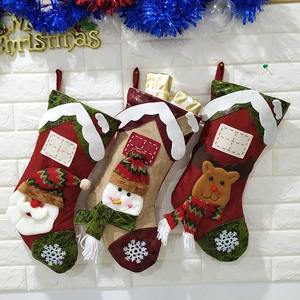 Large Christmas Stockings Faux Leather Non-Woven Felt Burlap Hanging Gift Bag Santa Snowman Reindeer Christmas Tree Decoration