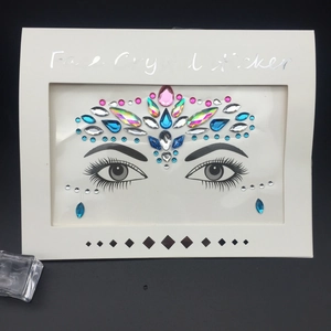 Pink and blue cat-eye style face crystal sticker for masquerade makeup and festivals