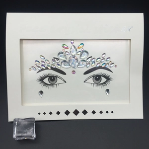 Iridescent silver crown-shaped acrylic face crystal stickers on white display card
